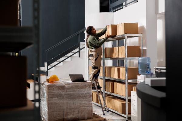 Lifting a heavy box in store room